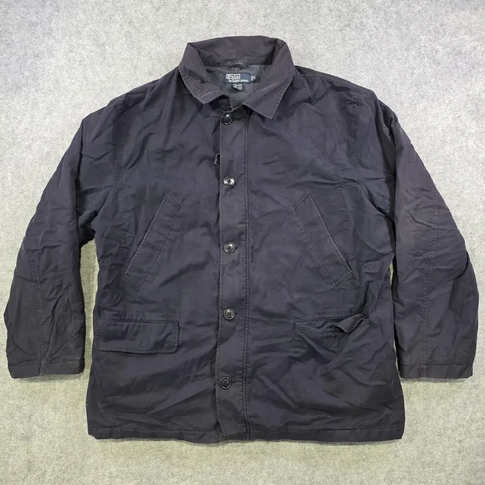 VTG Polo Ralph Lauren‎ Jacket Mens XL Blue Quilted Canvas Full Zip Button Coat